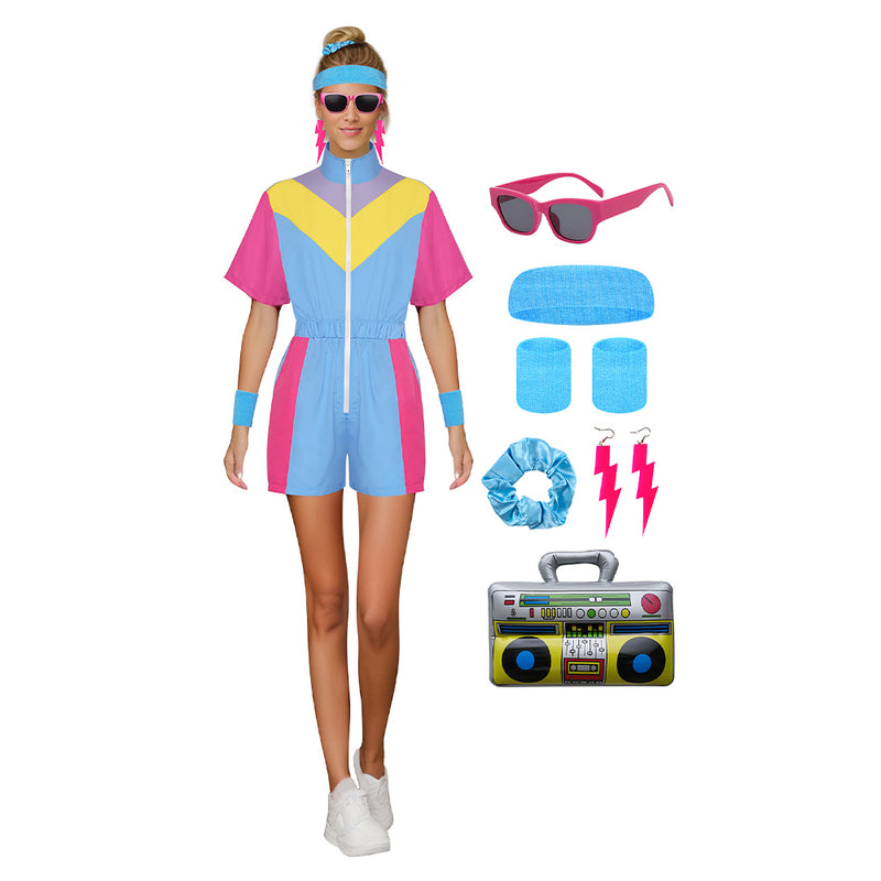 Cosplay Costume Outfits Halloween Carnival Suit Colored sportswear 80s 90s Track Suits Set Women's One Piece Set