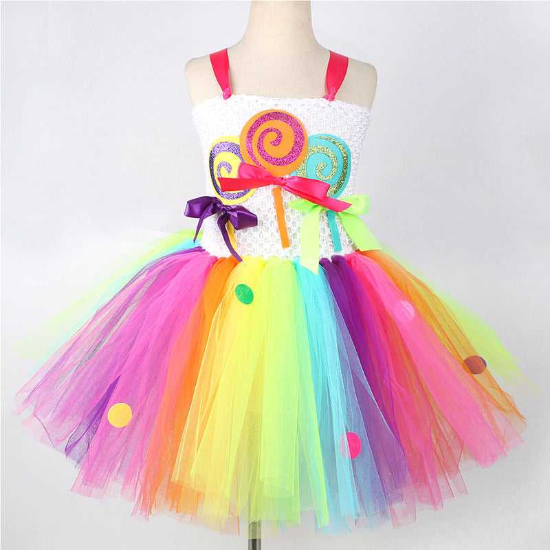 Cosplay Costume Outfits Halloween Carnival Suit Colorful candy ice cream mesh skirt