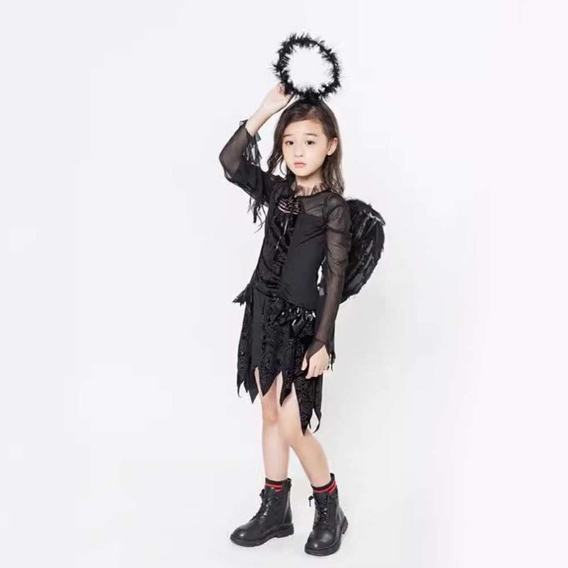 Cosplay Costume Outfits Halloween Carnival Suit Kids Black Angel Horror Witch Devil Vampire