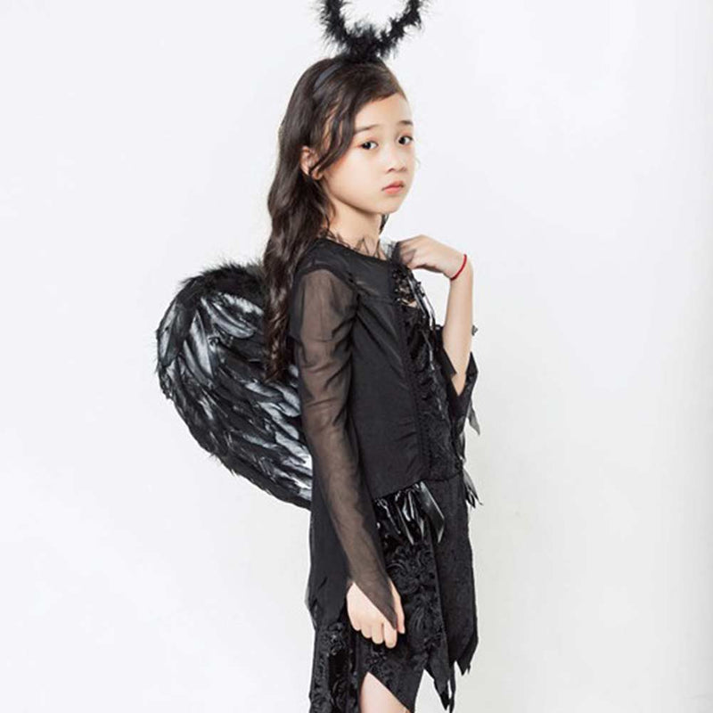 Cosplay Costume Outfits Halloween Carnival Suit Kids Black Angel Horror Witch Devil Vampire