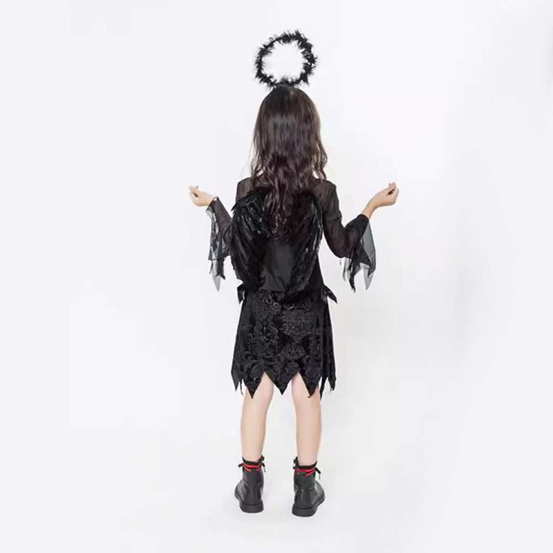 Cosplay Costume Outfits Halloween Carnival Suit Kids Black Angel Horror Witch Devil Vampire