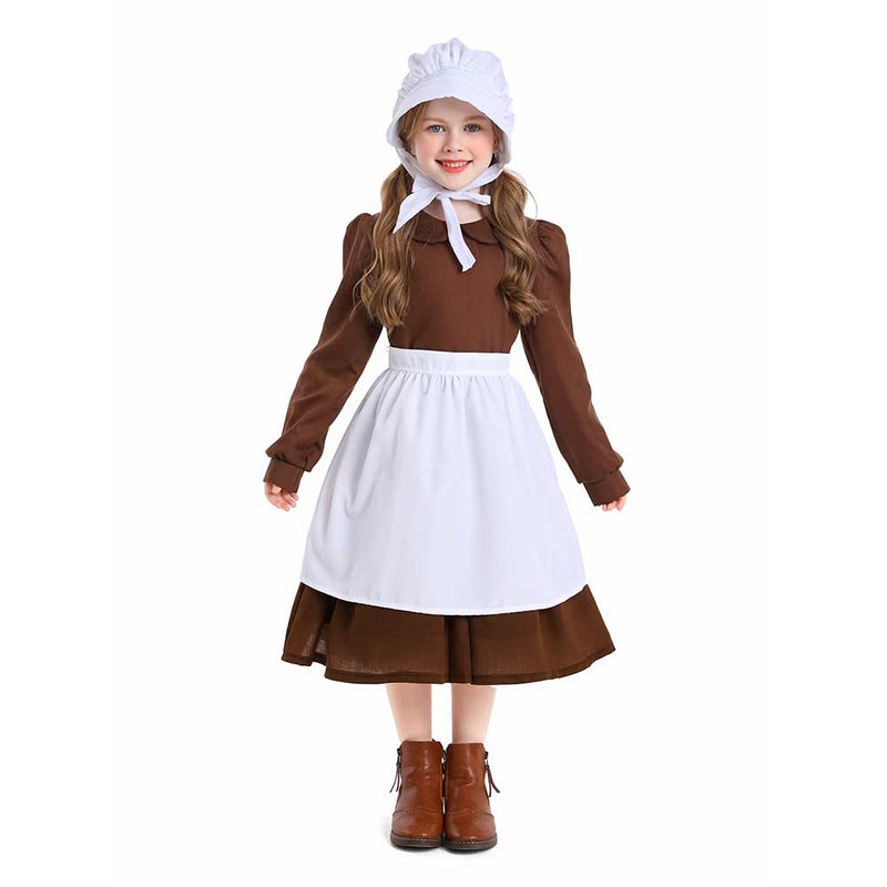 Cosplay Costume Outfits Halloween Carnival Suit Kids Thanksgiving 17th century colonial style pilgrim pastoral maid dress