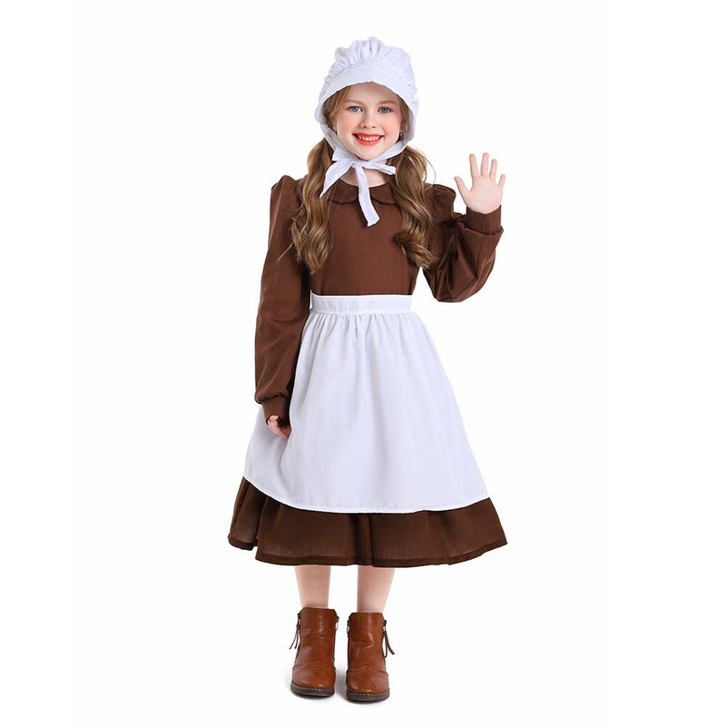 Cosplay Costume Outfits Halloween Carnival Suit Kids Thanksgiving 17th century colonial style pilgrim pastoral maid dress