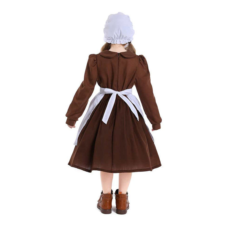 Cosplay Costume Outfits Halloween Carnival Suit Kids Thanksgiving 17th century colonial style pilgrim pastoral maid dress