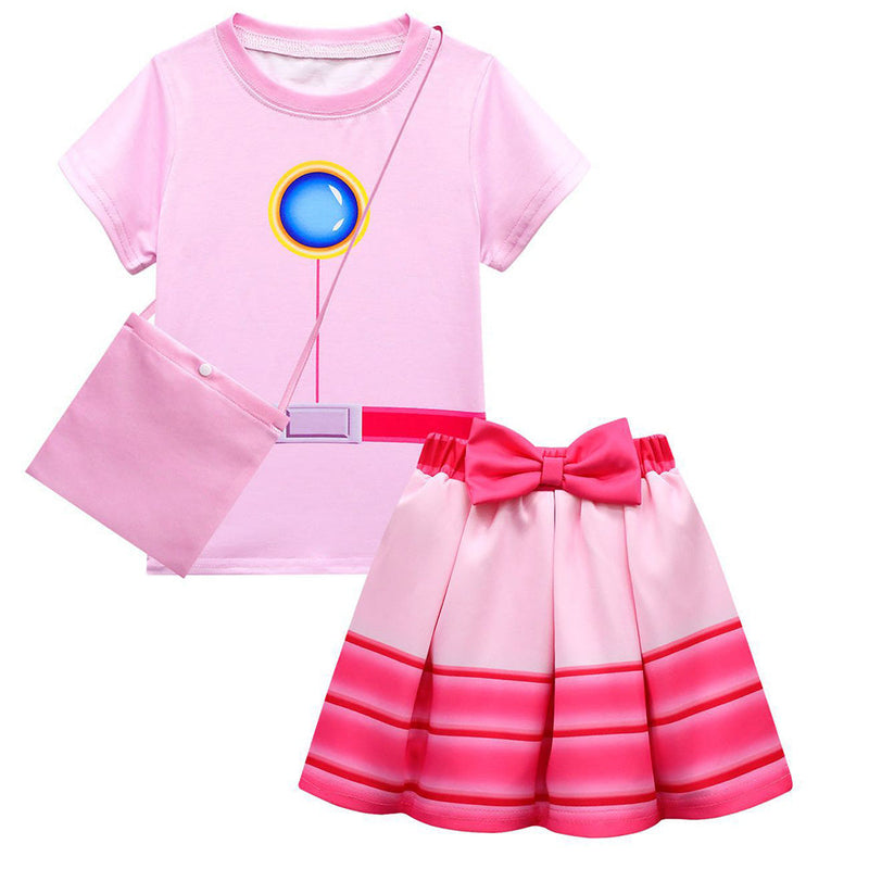 VeeGet The Super Mario Bros Peach Kids Girls Cosplay Costume Dress Outfits Halloween Carnival Party Suit