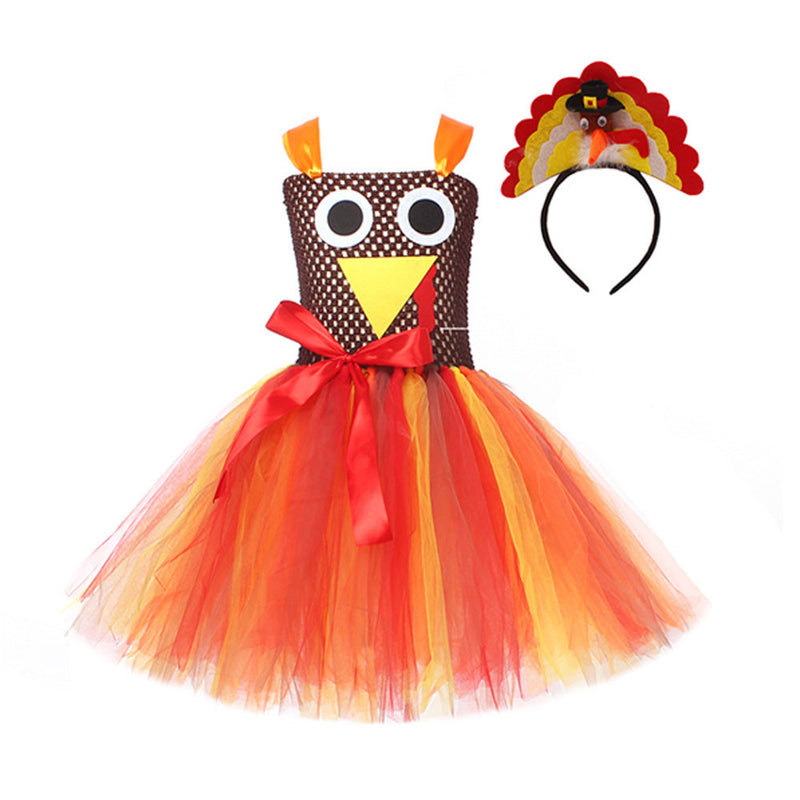 VeeGet Thanks Giving Day Turkey KIds Girls TUTU Dress Cosplay Dress Halloween Carnival Costume Dress Up