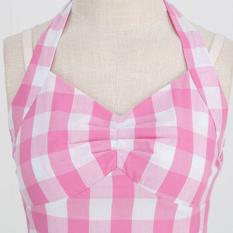 BarB Pink Style Margot Pink Plaid Dress Summer Beach Halloween Carnival Cosplay Costume BarBStyle