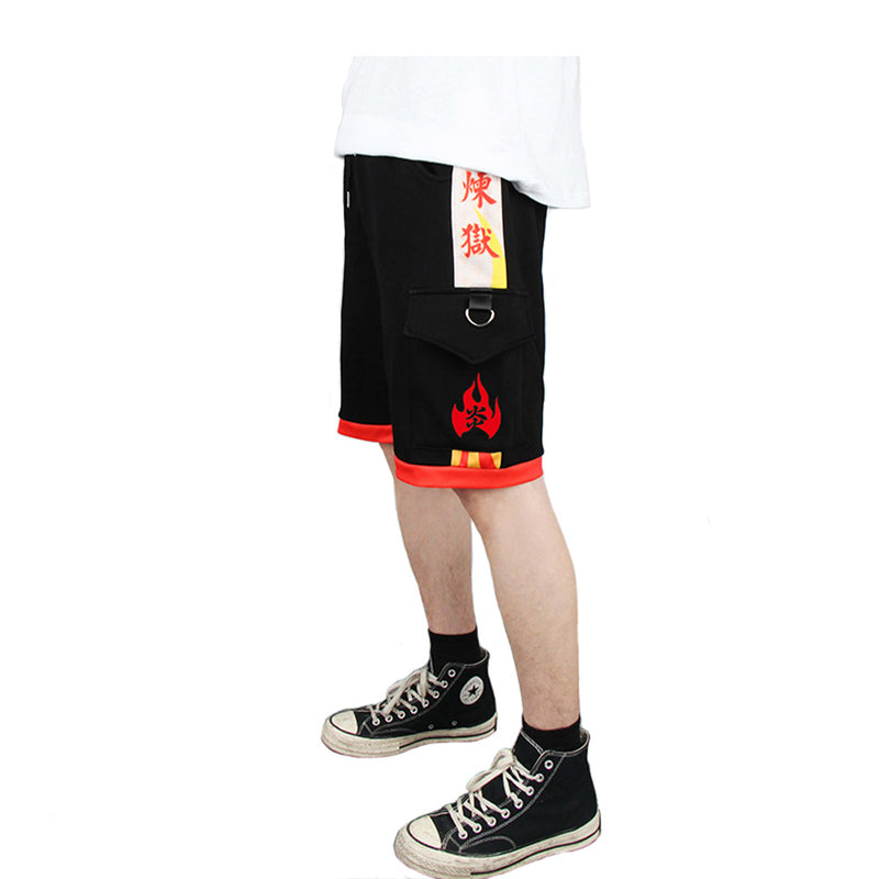 Demon Slayer  Rengoku Kyoujurou Cosplay Short Pants 3D Print Pocket Cargo Casual Loose Shorts