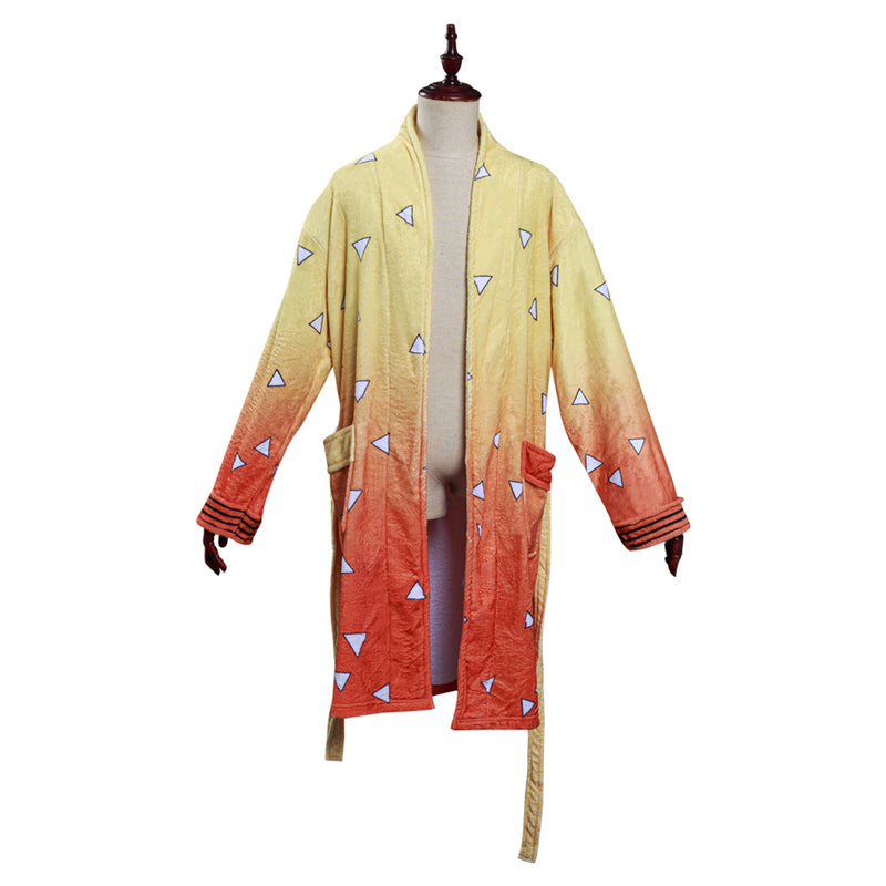 Demon Slayer Agatsuma Zenitsu Cosplay Bathrobe Coral fleeceBath Robe Sleepwear Costumes Gown