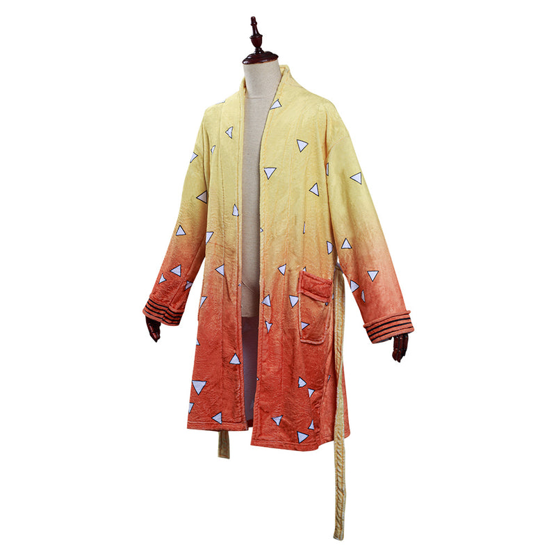 Demon Slayer Agatsuma Zenitsu Cosplay Bathrobe Coral fleeceBath Robe Sleepwear Costumes Gown