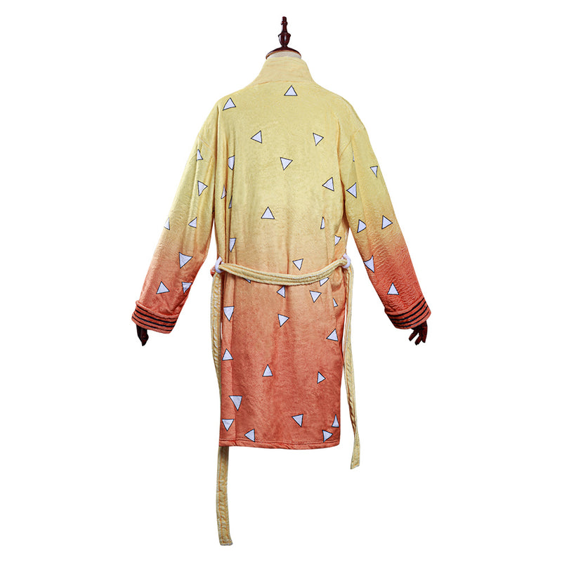 Demon Slayer Agatsuma Zenitsu Cosplay Bathrobe Coral fleeceBath Robe Sleepwear Costumes Gown