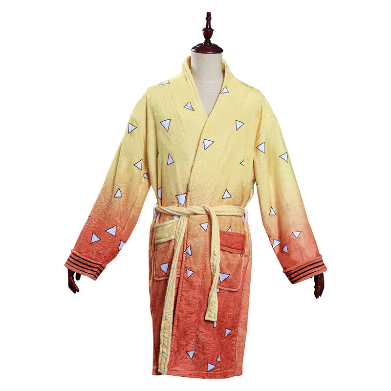 Demon Slayer Agatsuma Zenitsu Cosplay Bathrobe Coral fleeceBath Robe Sleepwear Costumes Gown