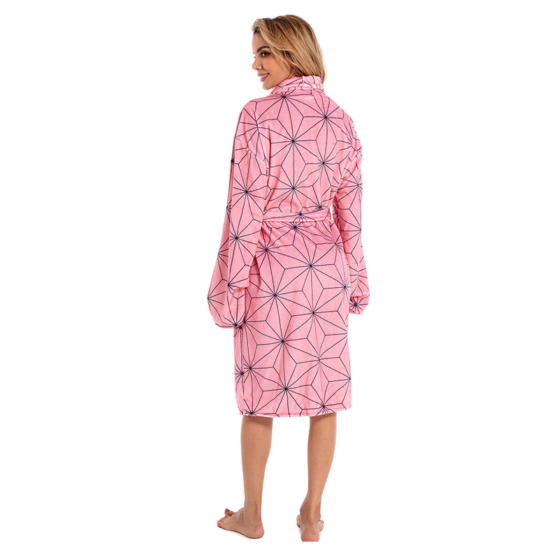 Demon Slayer Kamado Nezuko Cosplay Bathrobe Coral Fleece Bath Robe Dressing Gown Cloak