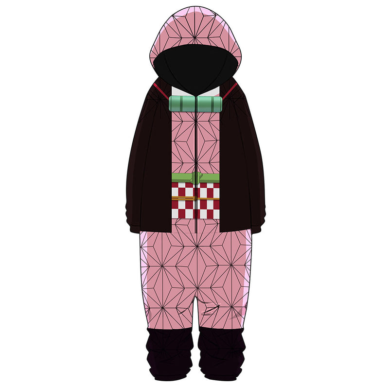 Demon Slayer Kamado Nezuko Cosplay Jumpsuit Onesies Rompers Pyjamas Sleepwear 3D Printed Long Sleeve Hooded Pajams