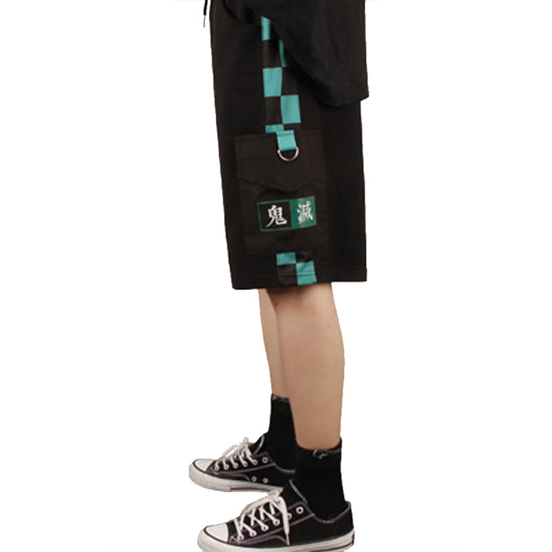 Demon Slayer Kamado Tanjirou Cosplay Short Pants 3D Print Pocket Cargo Casual Loose Shorts