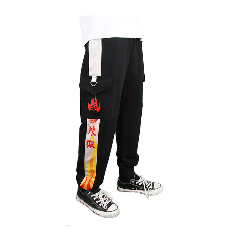 Demon Slayer Rengoku Kyoujurou Cosplay Pants 3D Print Pocket Cargo Casual Loose Trousers Overalls