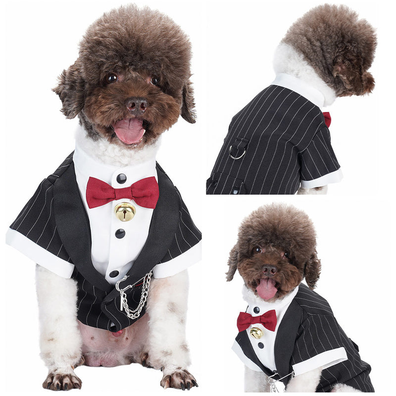 dog tuxedo short-sleeved Stripe Pet Cosplay Costume Outfits Halloween Carnival Party Suit