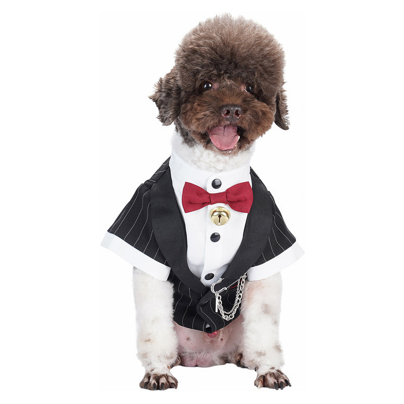 dog tuxedo short-sleeved Stripe Pet Cosplay Costume Outfits Halloween Carnival Party Suit