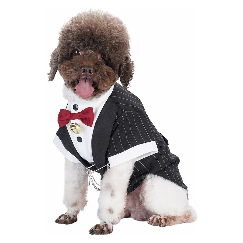 dog tuxedo short-sleeved Stripe Pet Cosplay Costume Outfits Halloween Carnival Party Suit