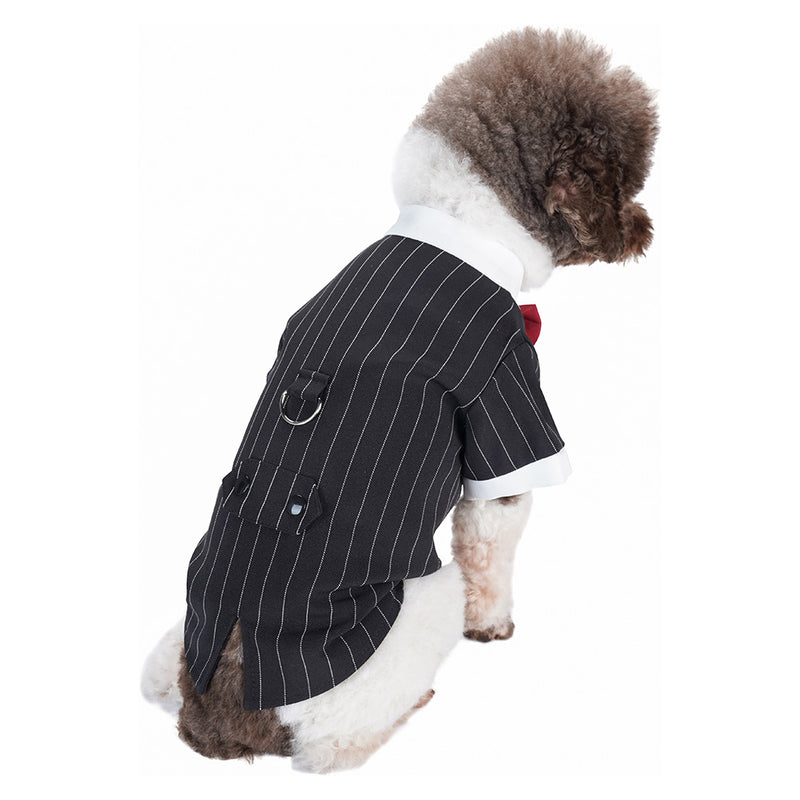 dog tuxedo short-sleeved Stripe Pet Cosplay Costume Outfits Halloween Carnival Party Suit