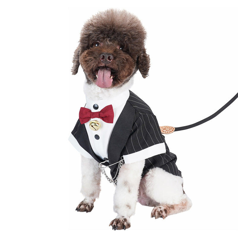 dog tuxedo short-sleeved Stripe Pet Cosplay Costume Outfits Halloween Carnival Party Suit