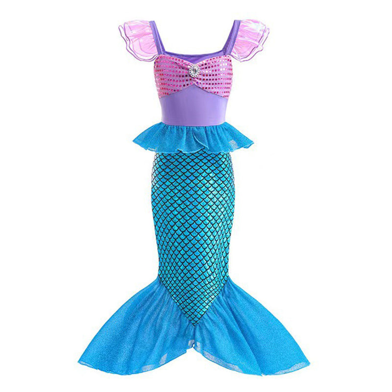 For Kids Girls Ariel Cosplay Costume Dress Wig Outfits Halloween Carnival Party Suit