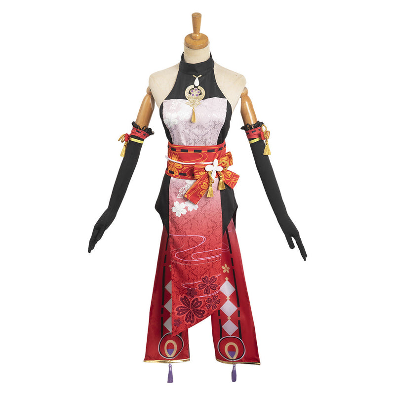 VeeGet Genshin Impact Yae Miko Women Red Cheongsam Party Carnival Halloween Cosplay Costume