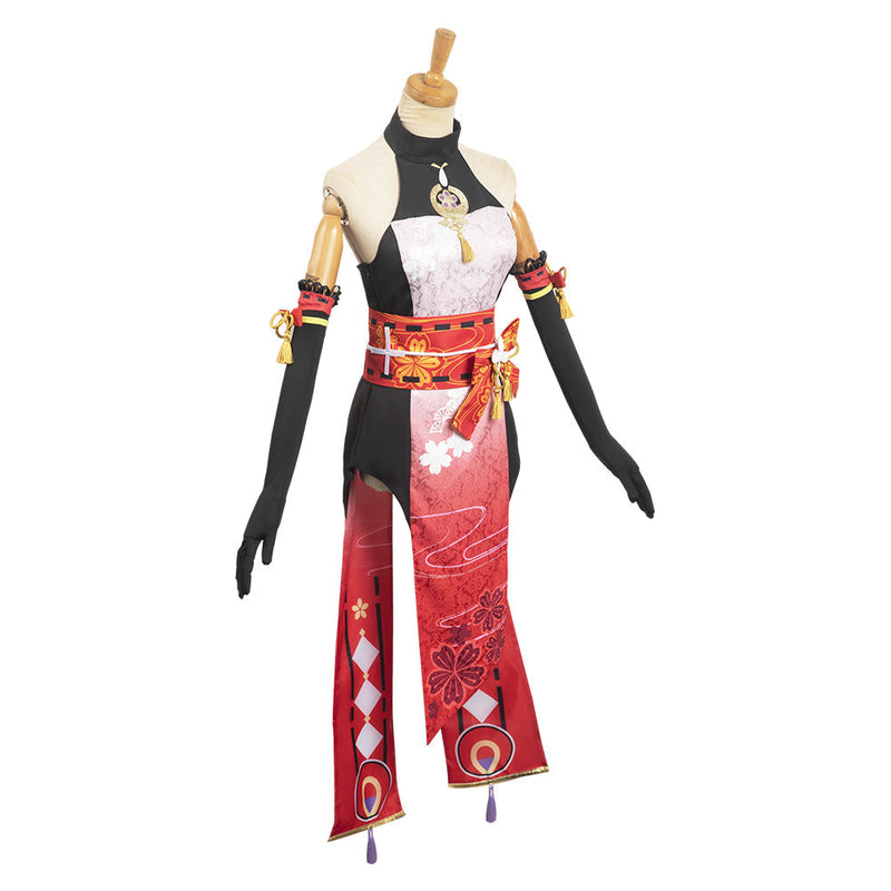 VeeGet Genshin Impact Yae Miko Women Red Cheongsam Party Carnival Halloween Cosplay Costume