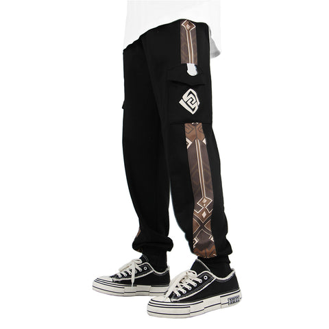 Genshin Impact Zhongli Cosplay Pants 3D Print Pocket Cargo Casual Loose Trousers Overalls