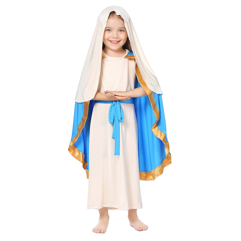 Girls The Virgin Mary Cosplay Kids Children Costumes Parade Stage Outfits Halloween Carnival Suit