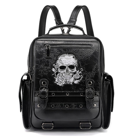 Gothic Large Capacity Women‘s Backpack Skull Head Embroidered Handheld Backpack Computer Bag