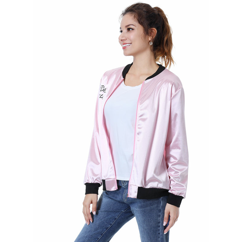 Grease Pink Ladies Cosplay Jacket Adult Satin Coat Costume Retro Fancy Jacket Halloween Carnival Party Suit