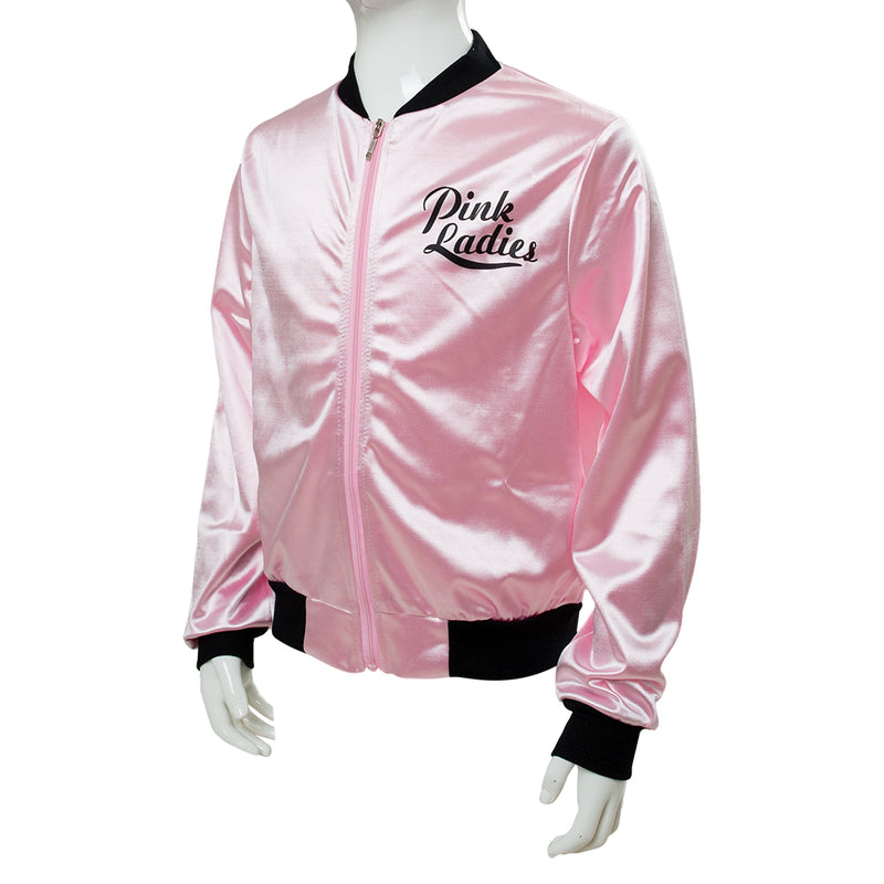 Grease Pink Ladies Cosplay Jacket Kids Children Satin Coat Costume Retro Fancy Girls Coat Halloween Carnival Party Suit