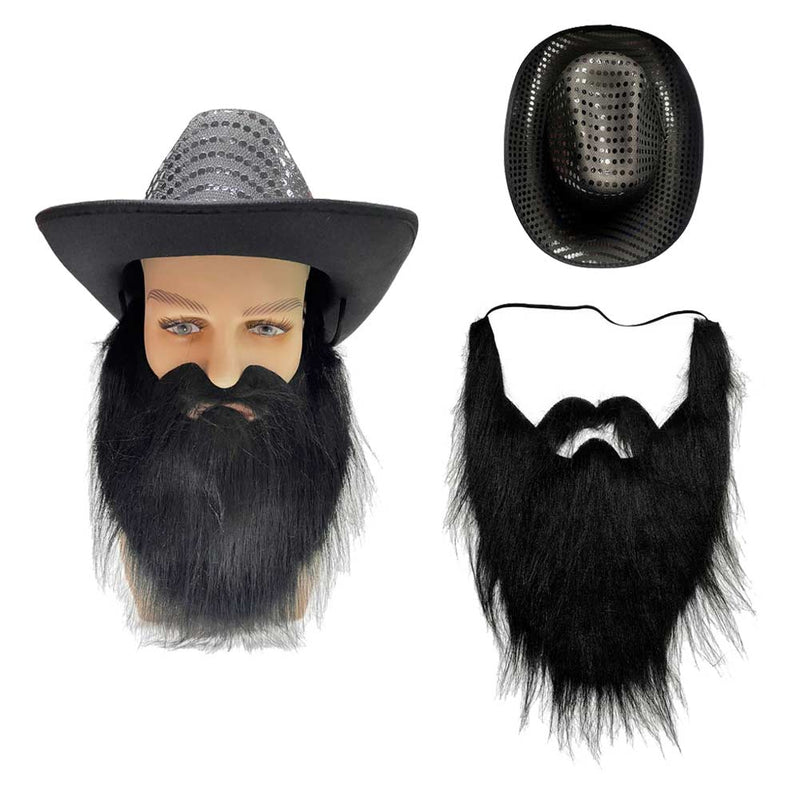 Halloween Carnival Costume Accessories Beard Sequin Jazz Hat Adult Stage Prop Cowboy Hat
