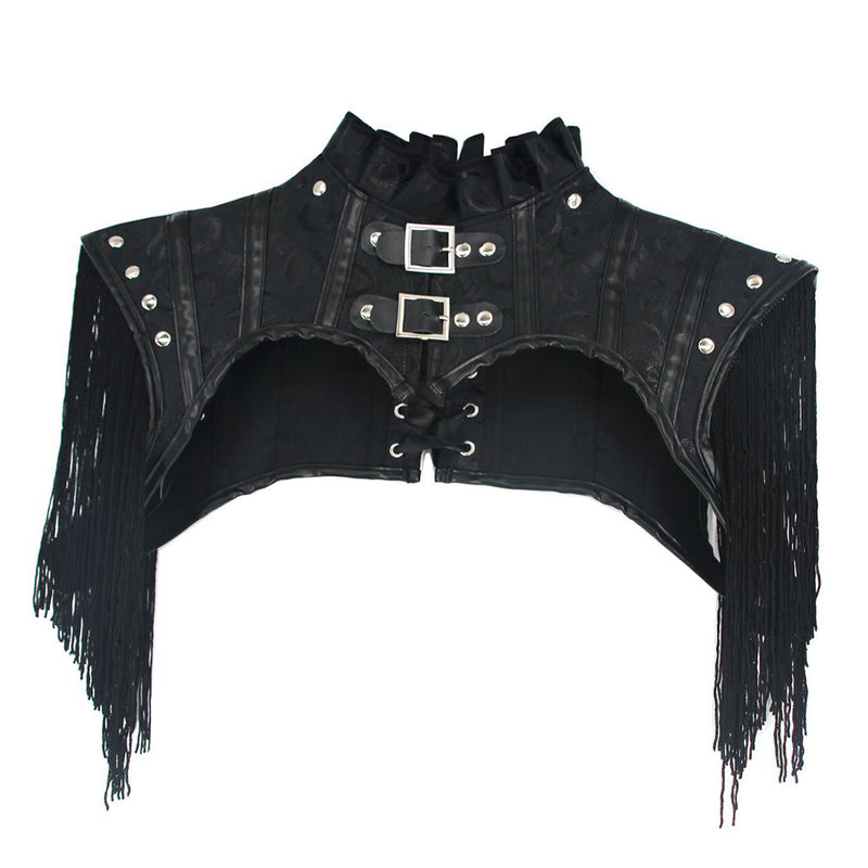 Halloween Carnival Costume Accessories Gothic Punk Leather Folded Lace Tassel Shawl Halloween