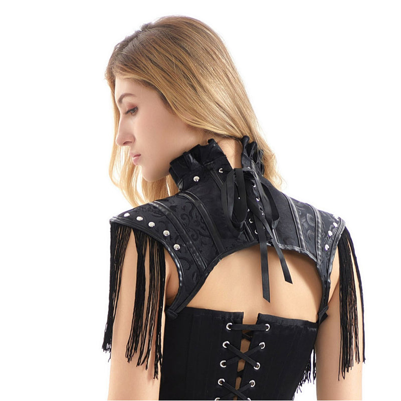 Halloween Carnival Costume Accessories Gothic Punk Leather Folded Lace Tassel Shawl Halloween