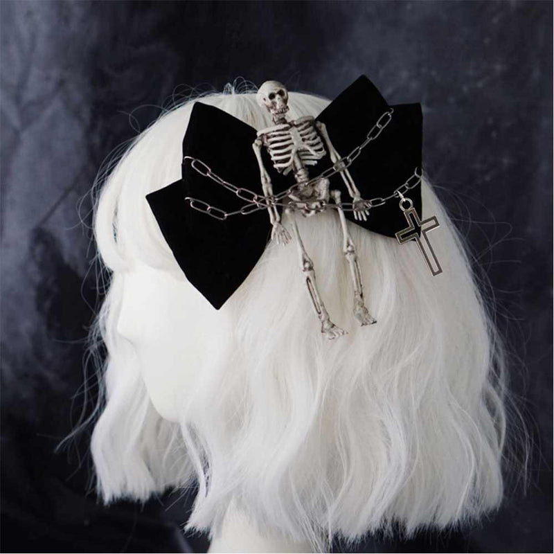 Halloween Carnival Costume Accessories Punk Gothic Skull Skeleton Bow Hair Clip