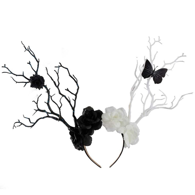 Halloween Hair Hoop Gothic Dark Rose Blossom Butterfly Headband Costume Accessories