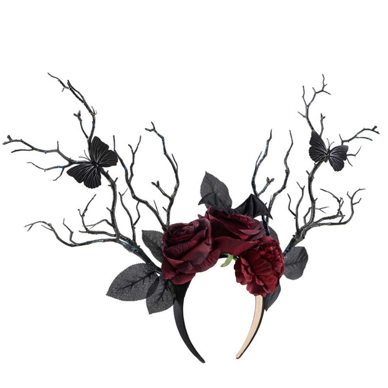 Halloween Hair Hoop Gothic Dark Rose Blossom Butterfly Headband Costume Accessories