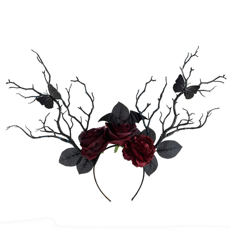 Halloween Hair Hoop Gothic Dark Rose Blossom Butterfly Headband Costume Accessories