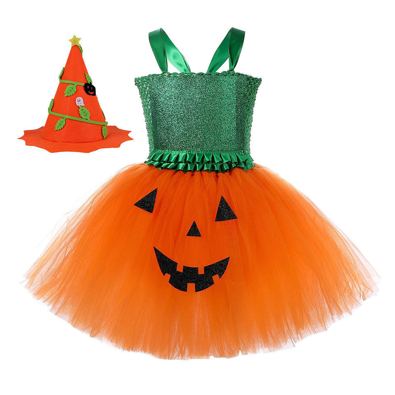 VeeGet Halloween Pumpkin Kids Girls Cosplay Dress Halloween Carnival Costume