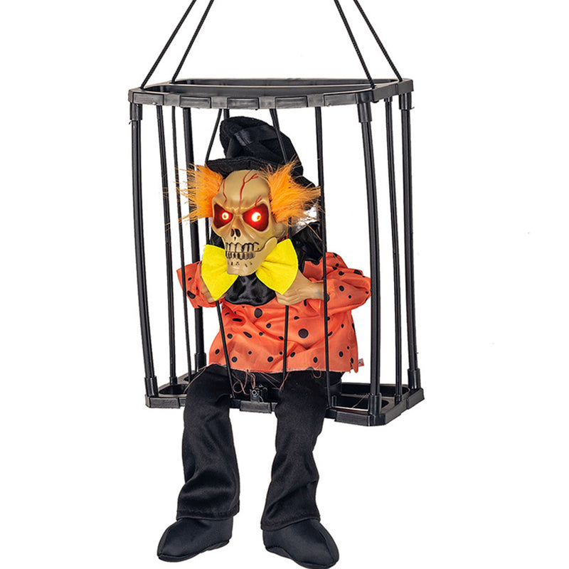 Halloween Skeleton Prisoner Caged Scary Horror Flashing Light Toys Sound Doll Scary Talk Ghost Prisoner Decor House Party Props