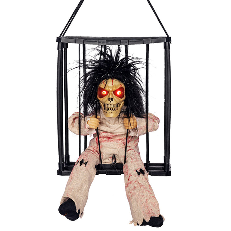 Halloween Skeleton Prisoner Caged Scary Horror Flashing Light Toys Sound Doll Scary Talk Ghost Prisoner Decor House Party Props