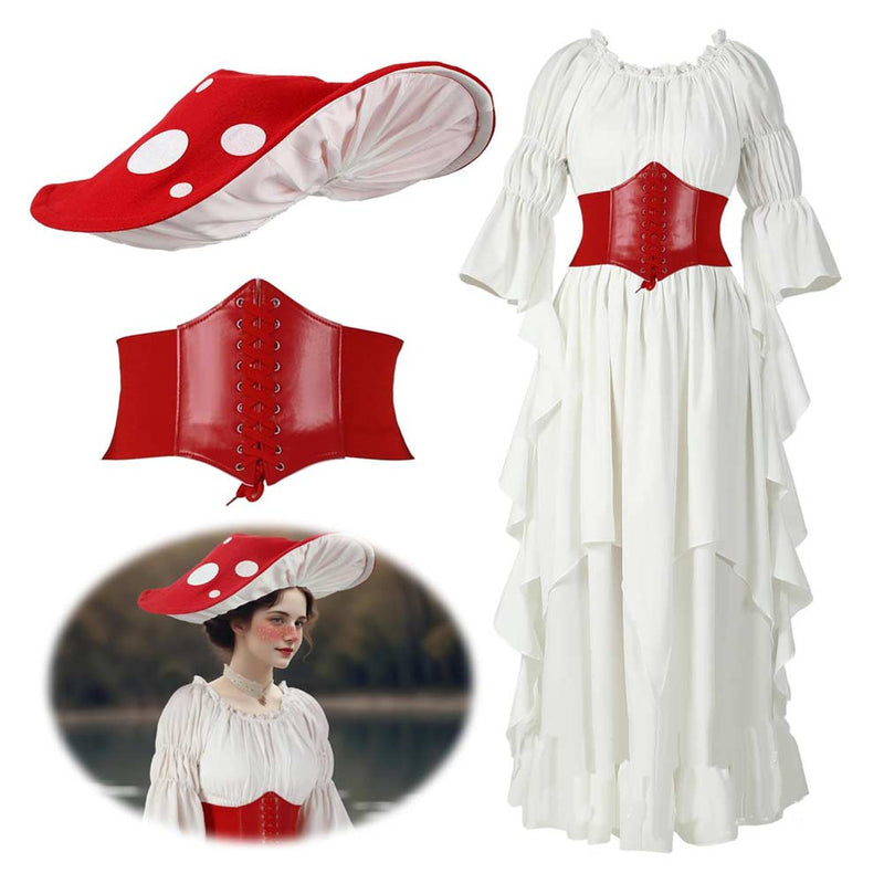 Hat Outfits Halloween Carnival Suit Women‘s Victorian Fairy Dress Renaissance Mushroom Medieval