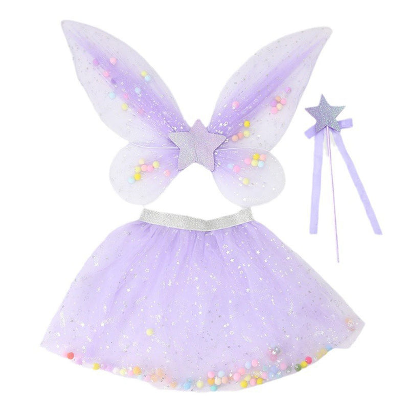 Hinevey 3 Pcs Fairy Costume Set Butterfly Wings for girls Star Wands Princess Tutu Dress for Hallowe