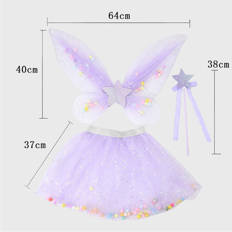 Hinevey 3 Pcs Fairy Costume Set Butterfly Wings for girls Star Wands Princess Tutu Dress for Hallowe