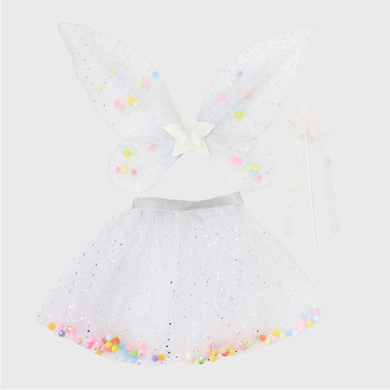 Hinevey 3 Pcs Fairy Costume Set Butterfly Wings for girls Star Wands Princess Tutu Dress for Hallowe