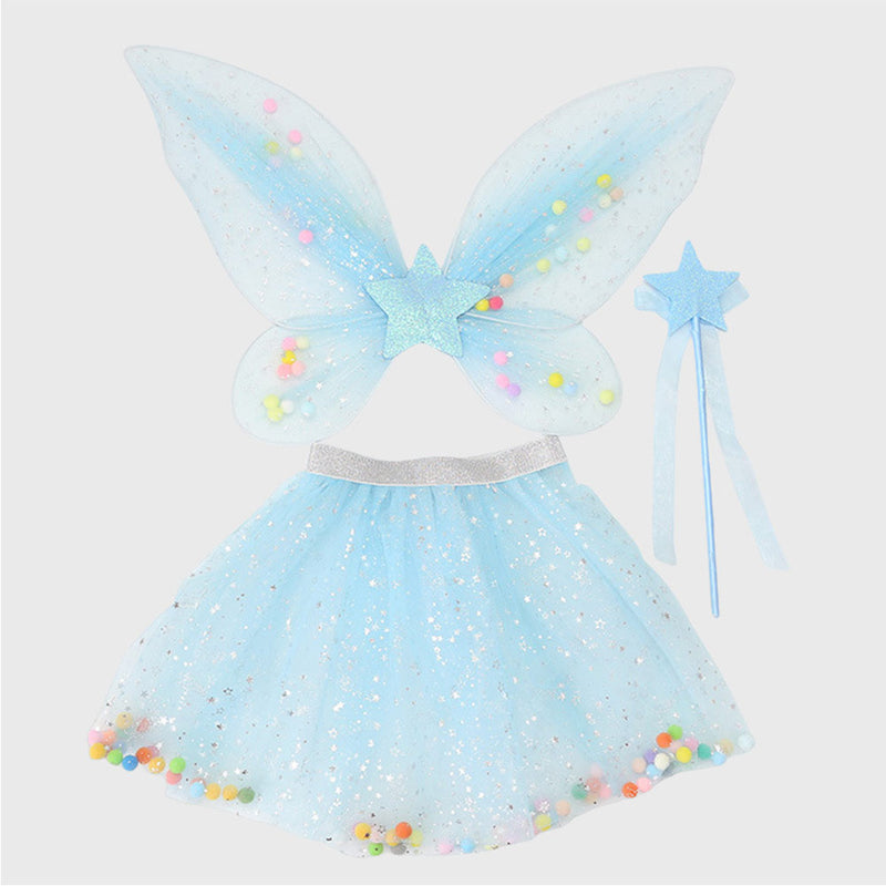 Hinevey 3 Pcs Fairy Costume Set Butterfly Wings for girls Star Wands Princess Tutu Dress for Hallowe