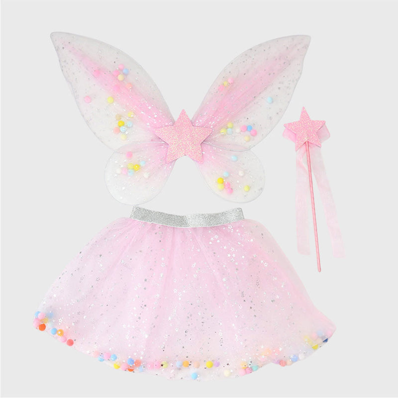 Hinevey 3 Pcs Fairy Costume Set Butterfly Wings for girls Star Wands Princess Tutu Dress for Hallowe