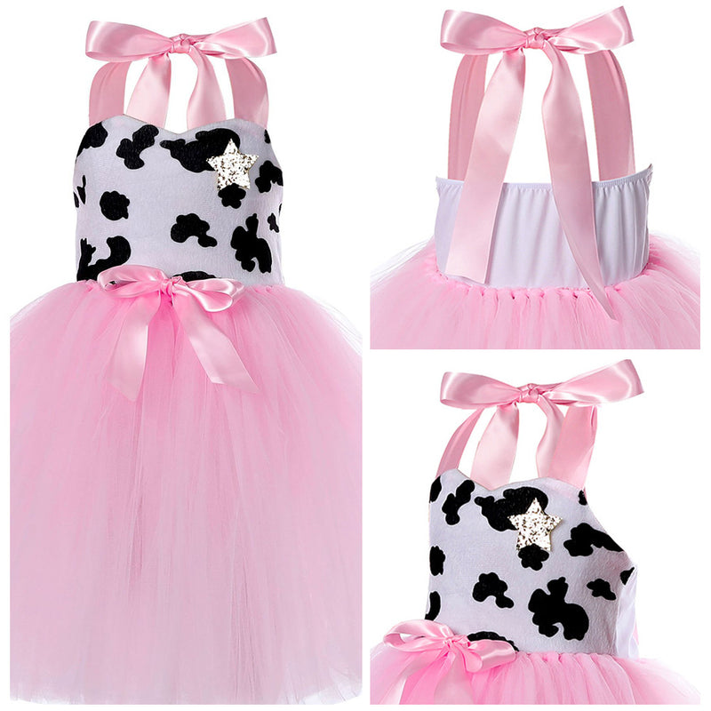 Hinevey Pink Cow Pattern Tutu Dress with Pink Hat Cute Sleeveless Princess Tulle Dress for Girls Sum